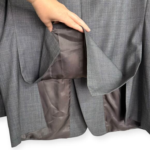 Ralph Lauren 100% Wool Gray Plaid Two Button Double Vented Blazer Men's Size 46L - Picture 10 of 12